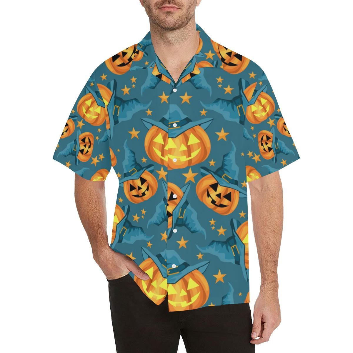 Halloween Pumpkin Witch Hat Pattern All Over Print Hawaii Shirt Ha107010