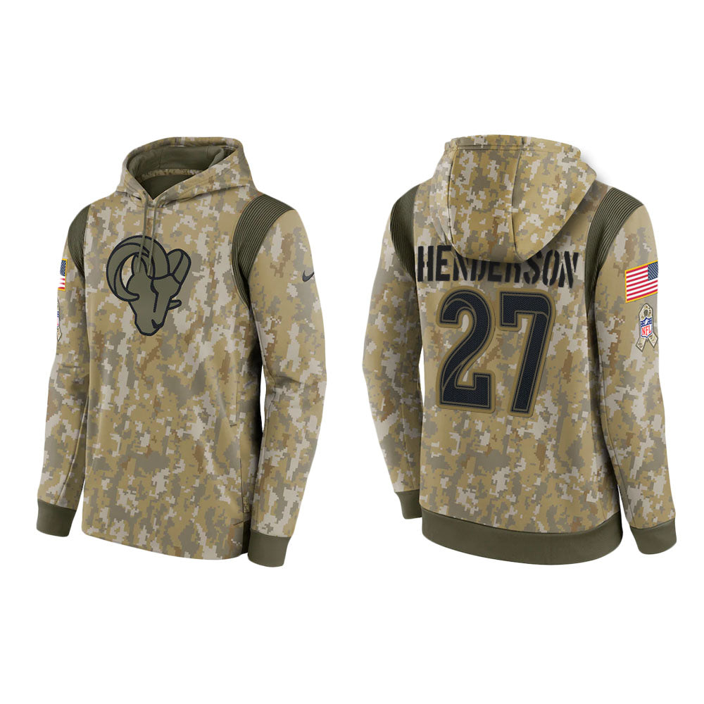 Darrell Henderson Los Angeles Rams Camo 2021 Salute To Service Veterans Day Therma Pullover Hoodie