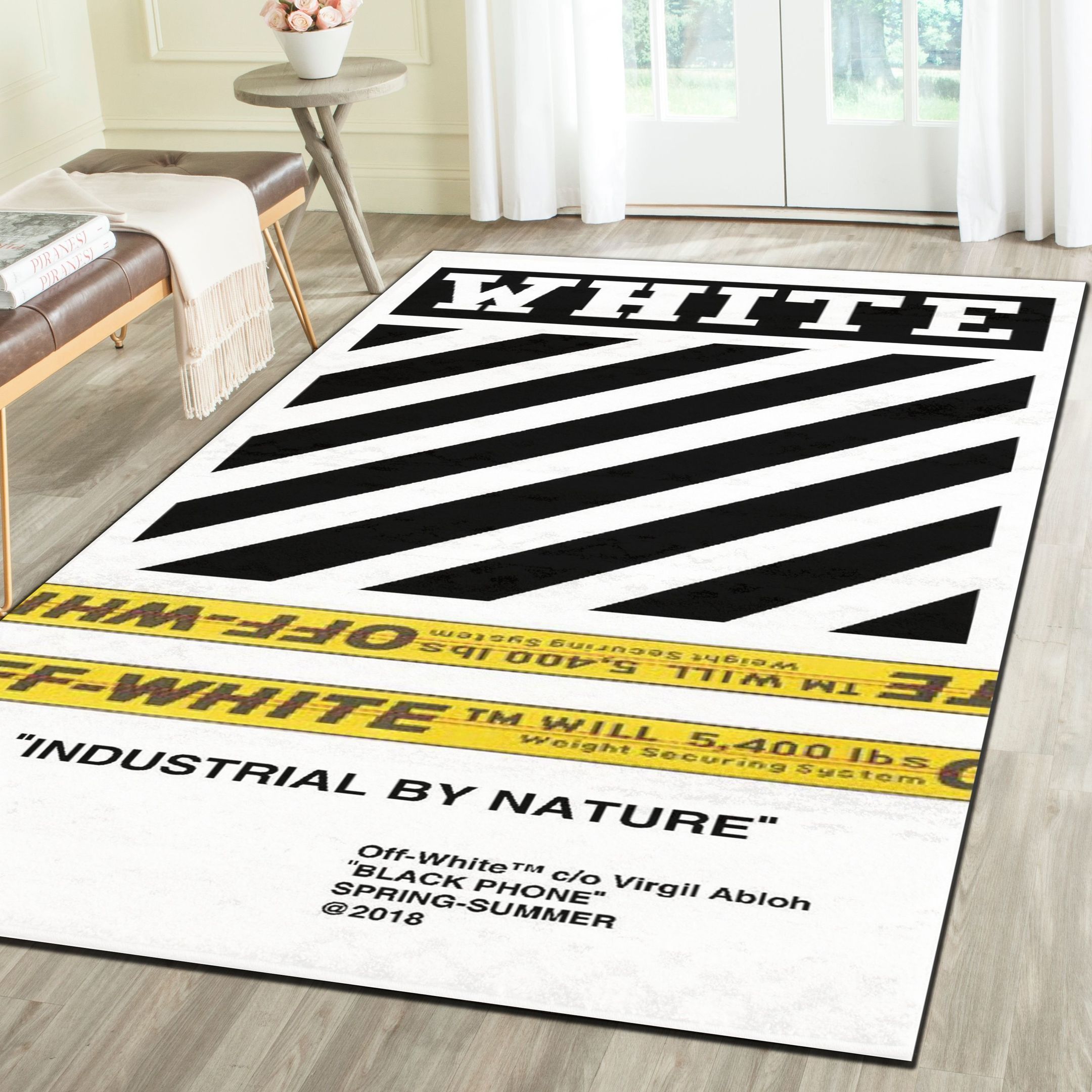 Off-White Logo Area Rugs, Hypebeast Living Room Bedroom Carpet, Fashion Brand Floor Decor