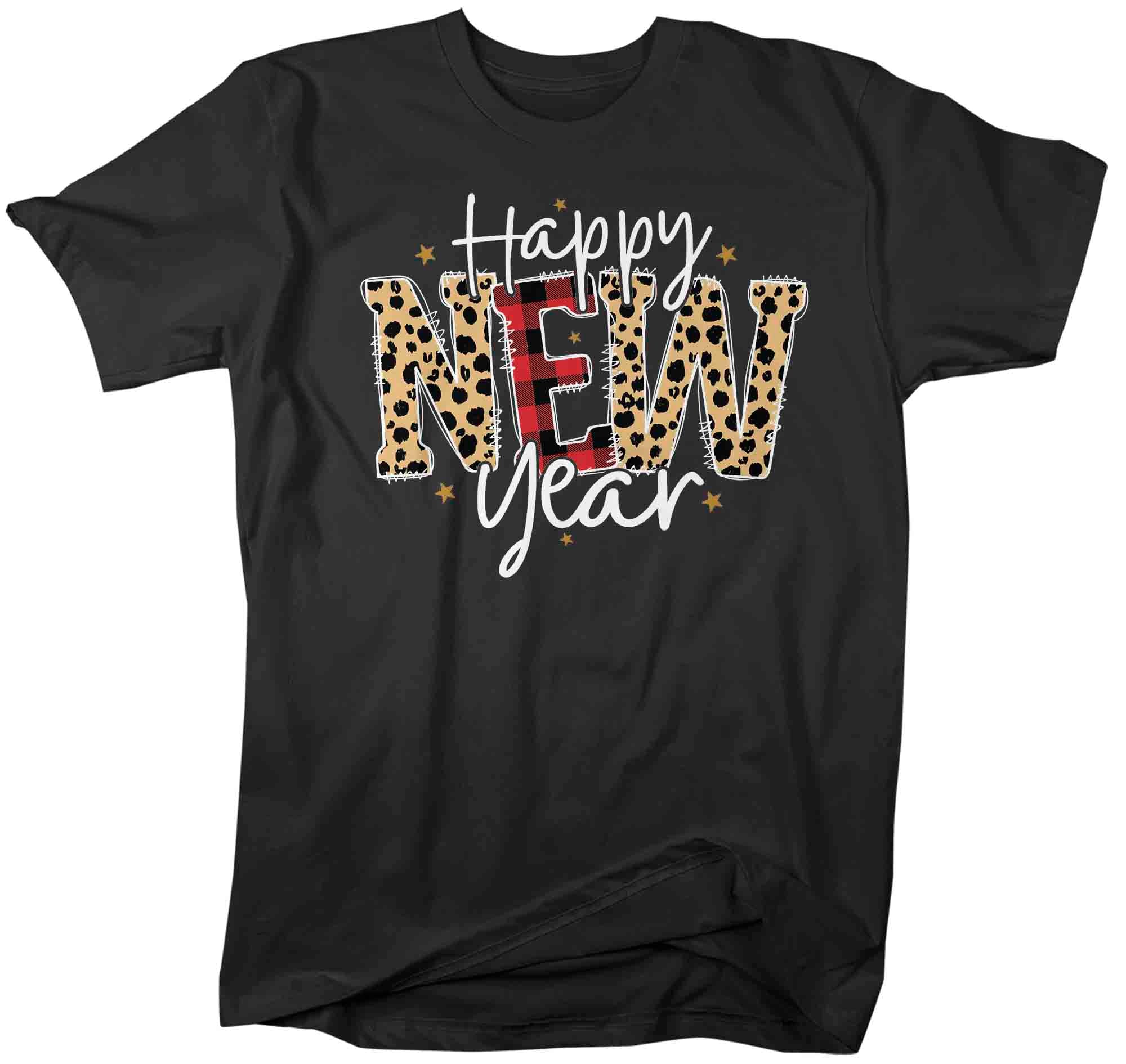 Men’S New Year’S Tee Happy New Year Shirt T Shirt Leopard Shirts Party New Year Eve Celebrate Plaid Unisex Graphic Tee