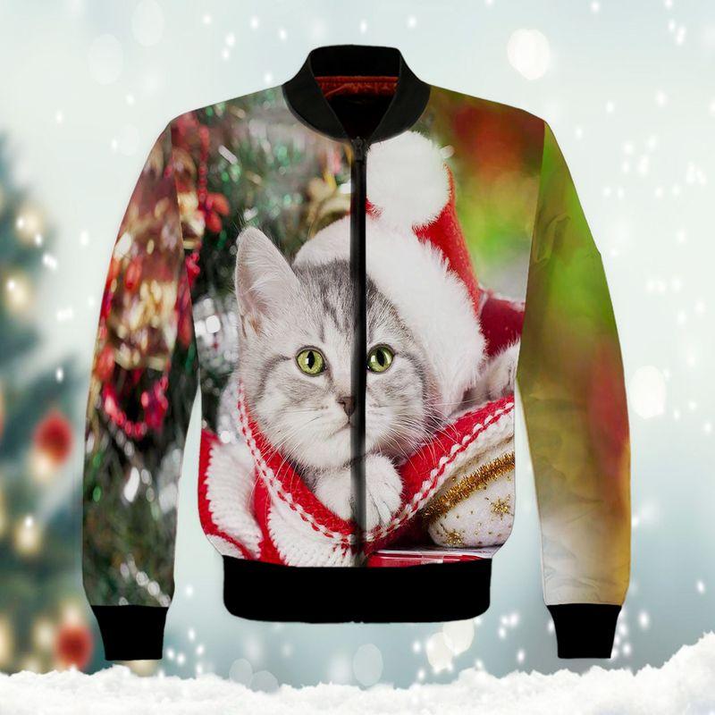 Cute Cat In Red Christmas Sweater Are Xmas Gifts For Cat Lovers 3D Bomber