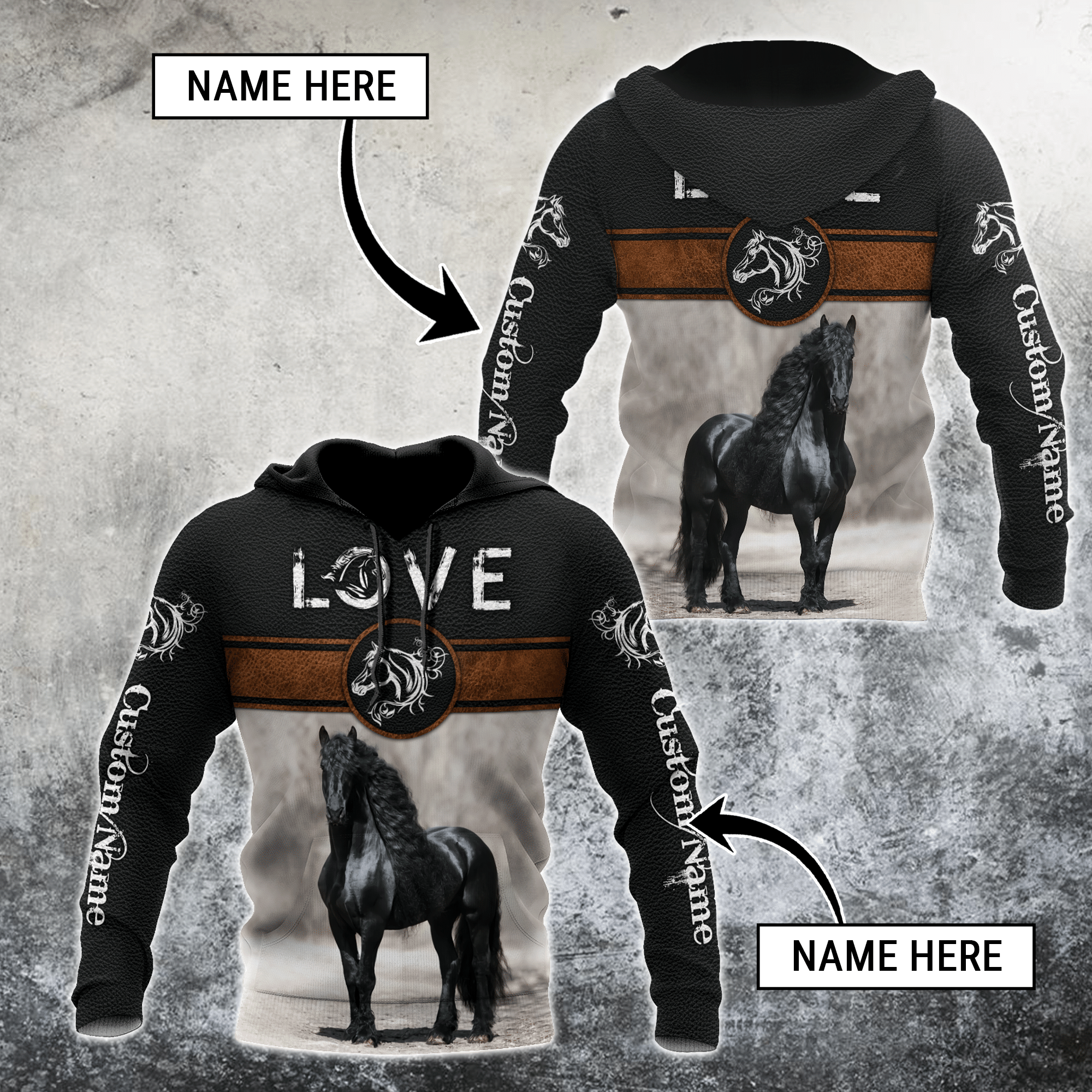 Personalized Name Friesian Horse Lovers 3D All Over Printed Hoodie