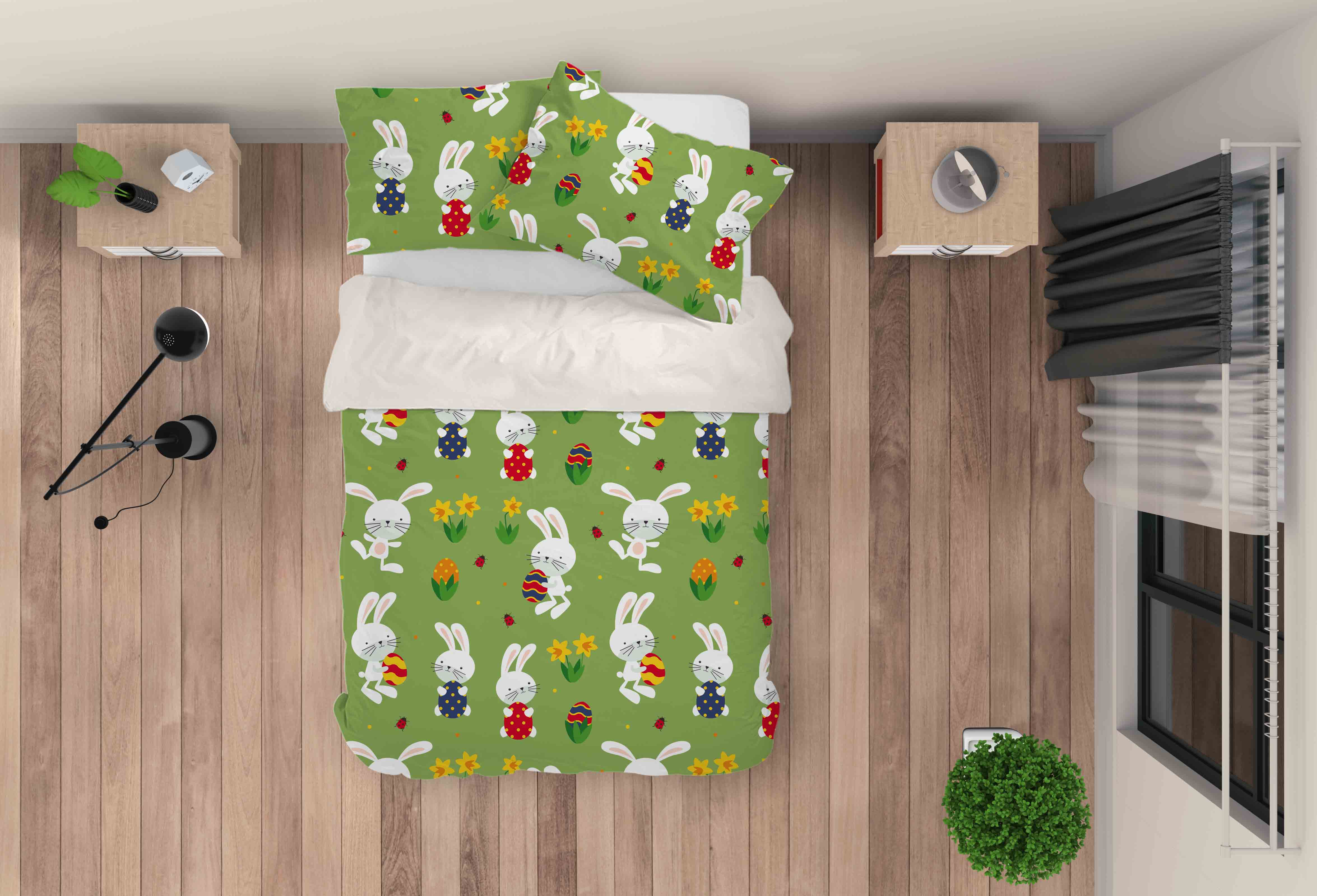 3D Cartoon Bunny Colorful Floral Pattern Quilt Cover Set Bedding Set Duvet Cover Pillowcases Lxl