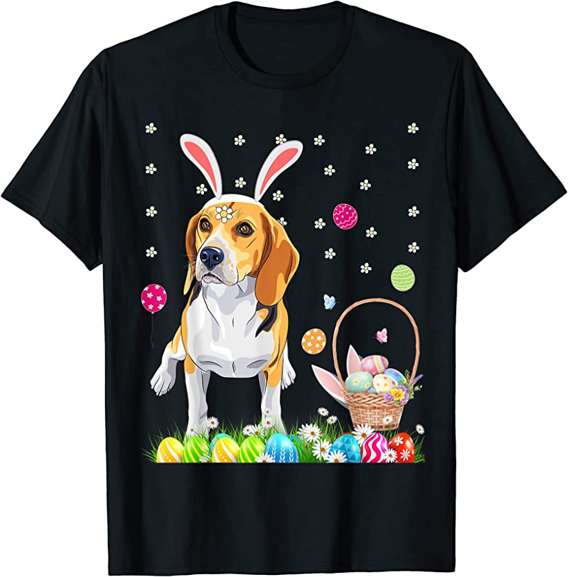 Bunny beagle Dogs With Easter Eggs Basket Gift T-Shirt