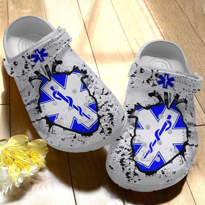 Ems Personalize Clog, Emergency Medical Services Custom Name, Text, Fashion Style For Women, Men, Kid, Print 3D Whitesole Ems Klq16