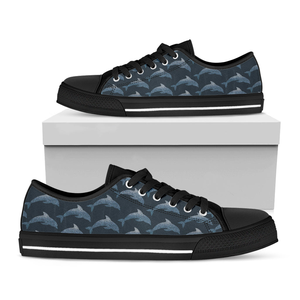 Dolphin Dot Pattern Print Black Low Top Shoes