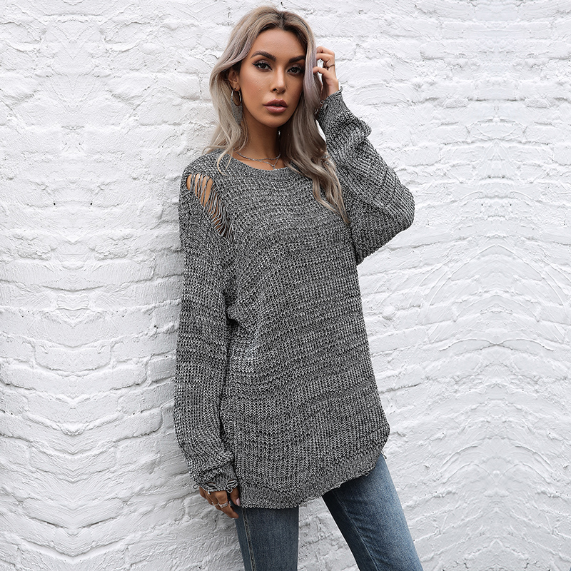 Women’s Disdressed Sweaters 2020 New Hollow Knitted Pullovers Female Jumpers Ripped Long Tops Clothing for Ladies Dropshipping alx