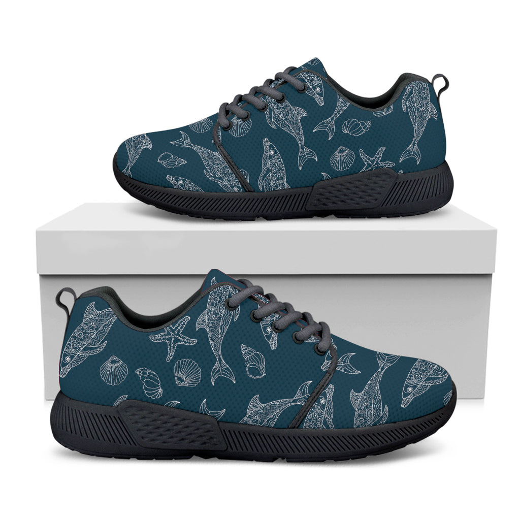 Vintage Dolphins Pattern Print Black Athletic Shoes