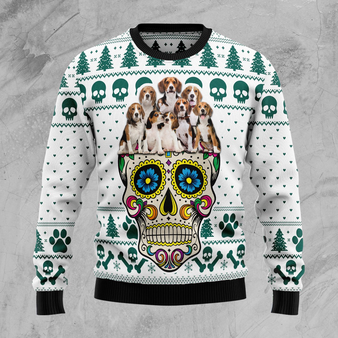 Sugar Skull Beagles TG51026 Ugly Christmas Sweater