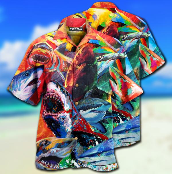 Sharks Colorful Just Wanna Have Fun Limited – Hawaiian Shirt – Hawaiian Shirt For Men, Hawaiian Shirt For Women, Aloha Shirt