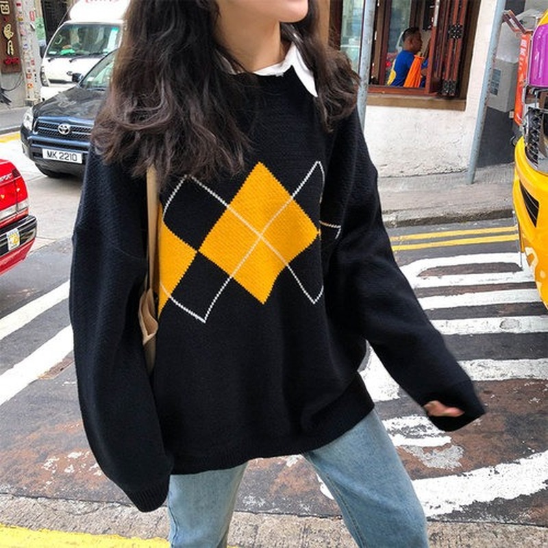 Women Fashion Knitted Sweater Oversized Pullovers Ladies Spring Fall Korean College Style Loose Sweater Jumper Sueter Mujer alx