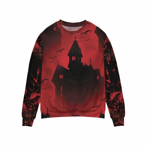 Scary Vampire Castle Halloween All Over Print Sweater For Men & Women, Bloody Full Print Sweater Shirt