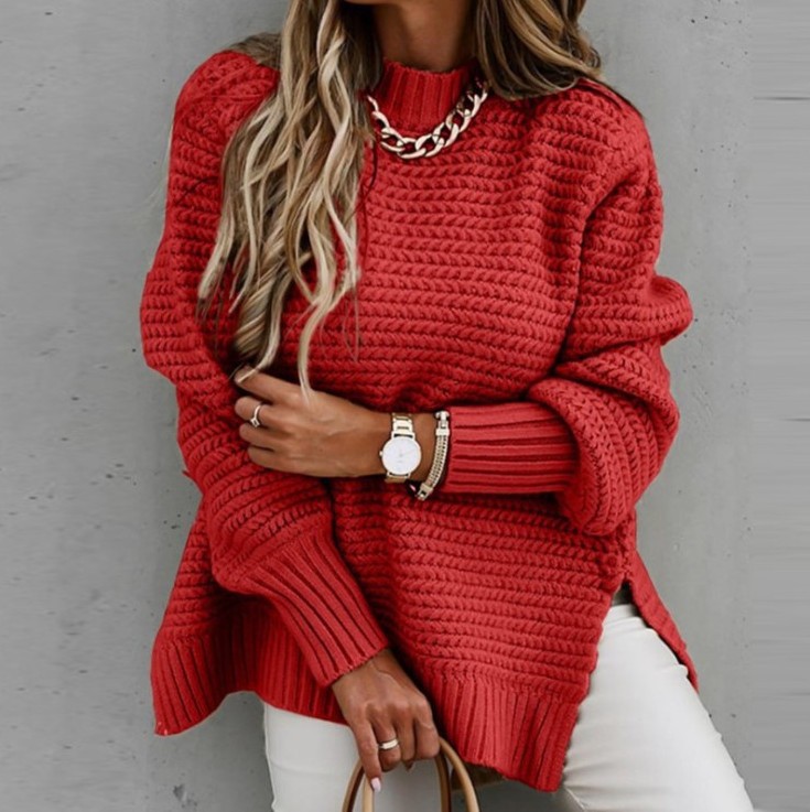 Winter Women Knitted Sweater Casual Half High Neck Oversized Pullovers Fashion Batwing Sleeve Coarse Knit Solid Female Sweaters alx