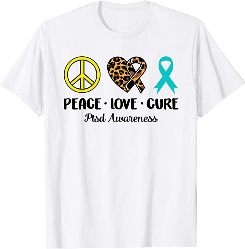 Ptsd Awareness Peace Love Leopard Heart Ribbon Family T-Shirt