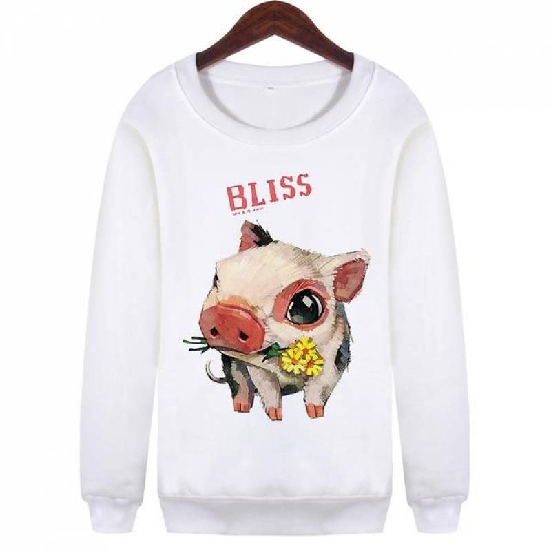 Women Multi Animal Hoodies White Harajuku Moletom Long Sleeve Sweatshirts Plus Wmh89