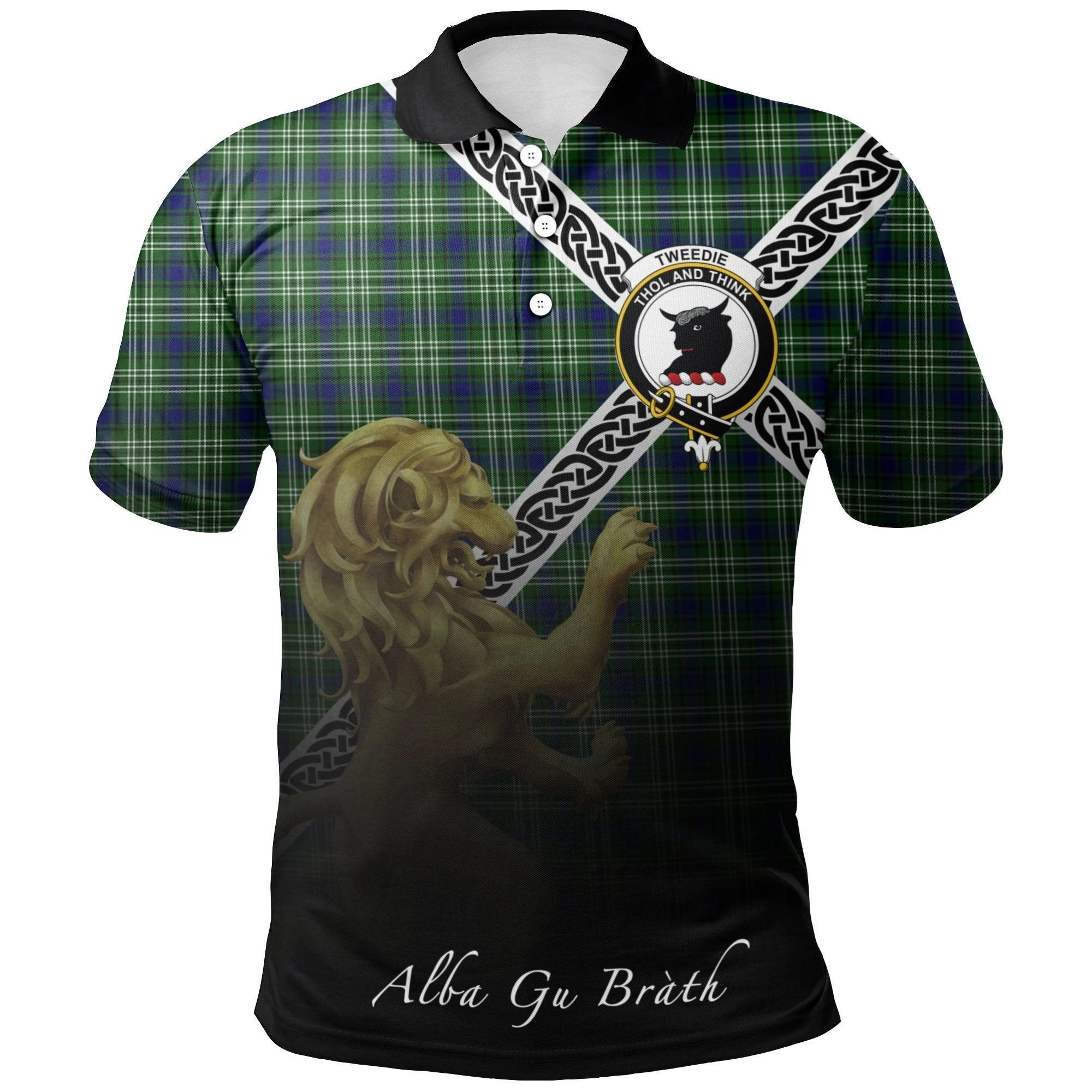 Tweedside District Clan Polo Shirt, Scottish Tartan Tweedside District Clans Polo Shirt Celtic Lion Style