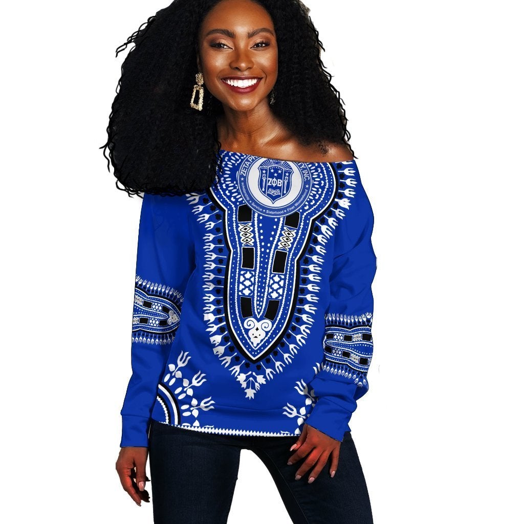 Wonderprint Sweatshirt – Zeta Phi Beta Dashiki Off Shoulder J59