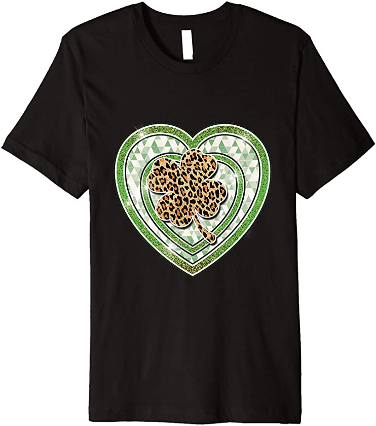 St Patricks Day Shirt Women Lucky Leopard Shamrock Heart Premium T-Shirt