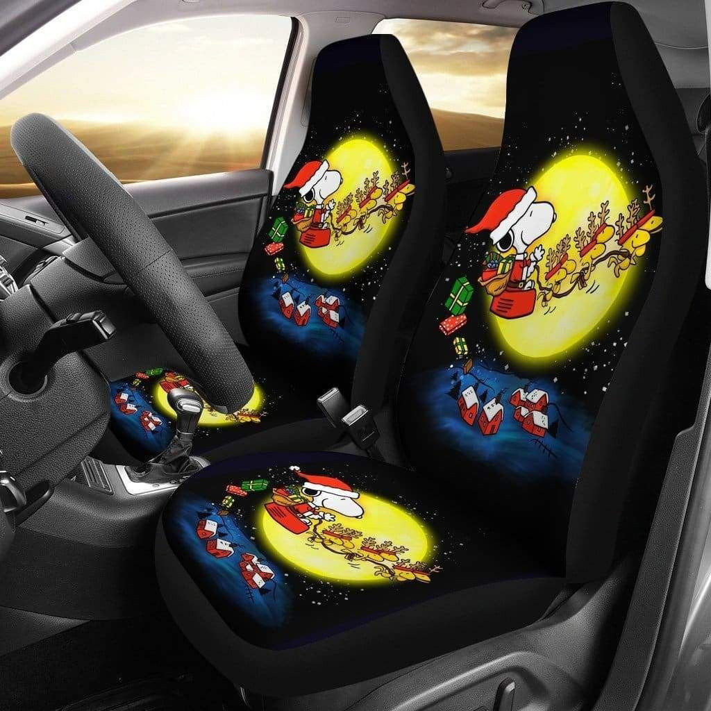 Snoopy Christmas Car Seat Covers – Seat Covers With Leather Pattern Print Will Get 2 Pcs