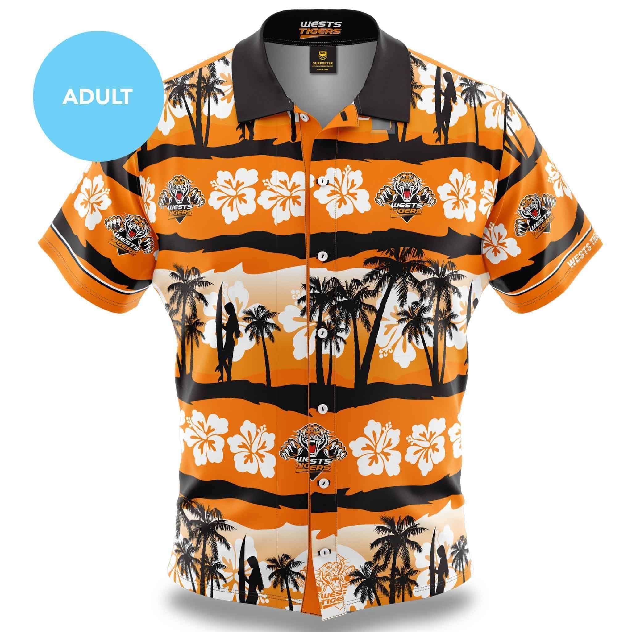 Wests Tigers Adult Hawaiian T Shirt Nrl Professional Australian Football League Football Team