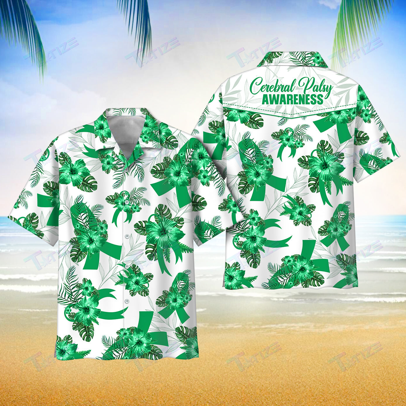 Cerebral Palsy Awareness Aloha All Over Printed Hawaii Shirt Size S Ha311