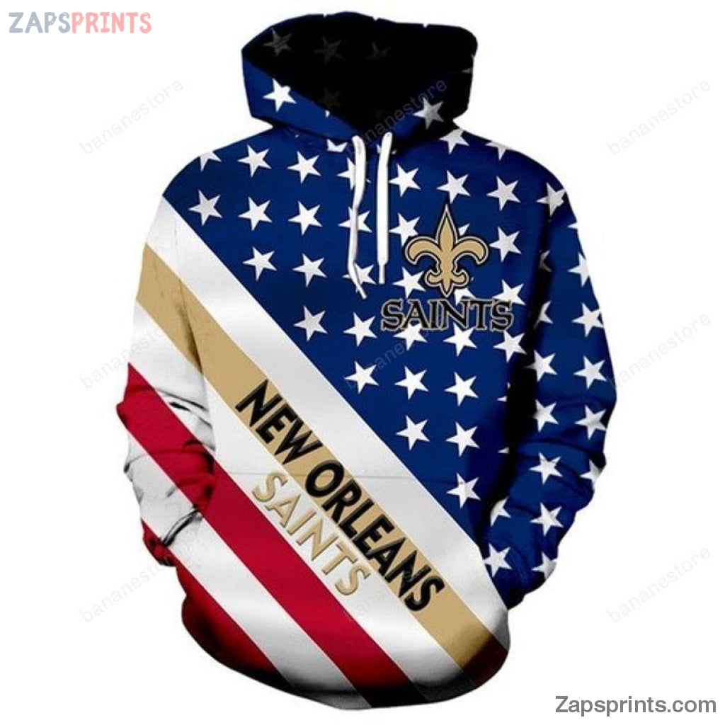 New Orleans Saints New Orleans Saints Patriotic Stars And Stripes 3 D Hoodie V18 Gift For Fan Footbal