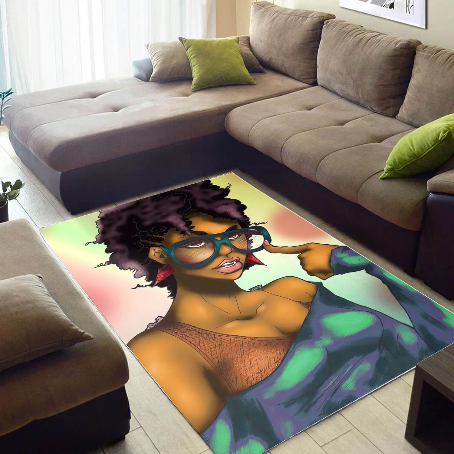 Afrocentric Area Rugs Beautiful Black Afro Girl African American Art Rug African Themed Home Decor WBG07887