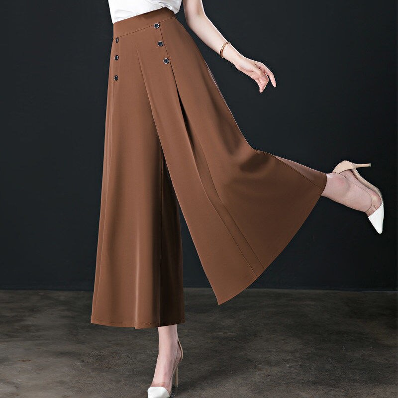 Women’s Summer High Waist Oversized Culottes Wide Leg Pants Korean White Baggy Straight Trousers Casual Ankle-length Pantalones alx