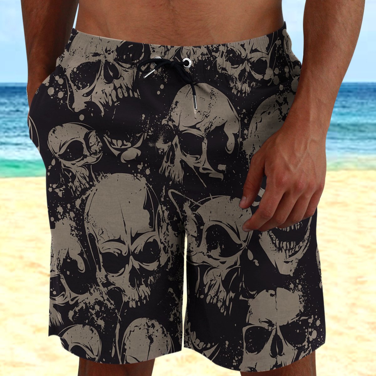 Skull Pattern 5 Hawaii Beach Shorts Colorful S Ha10592