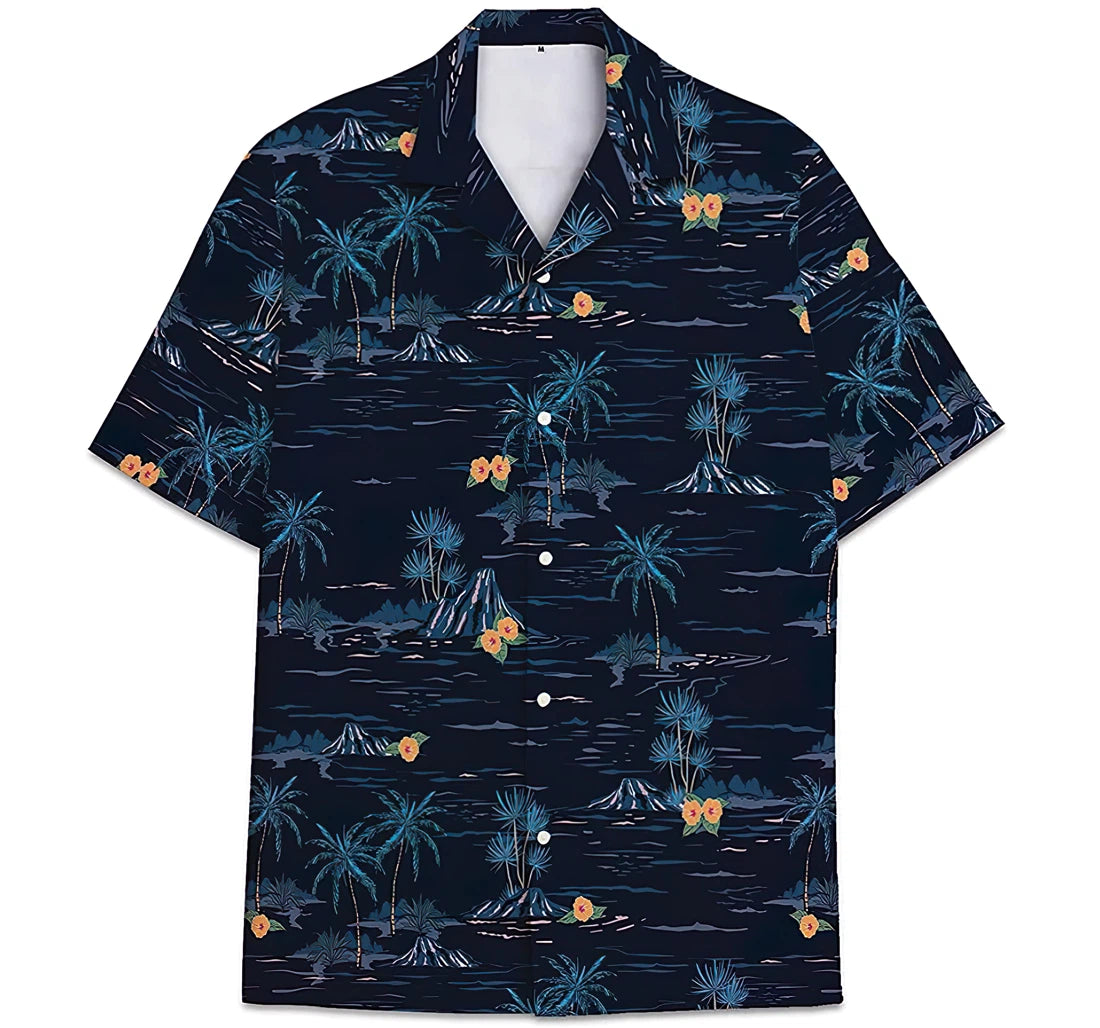 Black Coconut Tree Island Hawaii Button Up Aloha Shirt For Women Ha86111