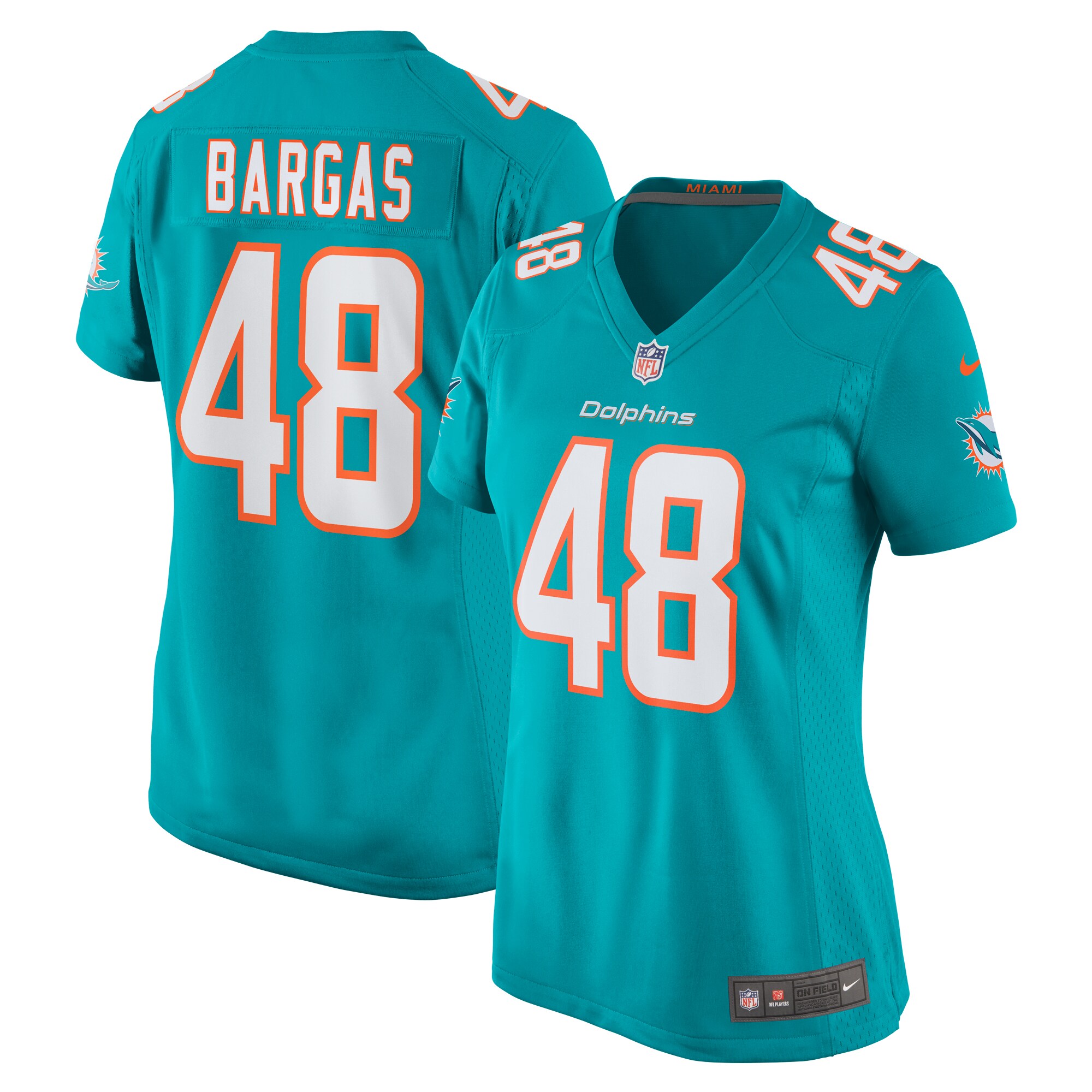 Jake Bargas Miami Dolphins Women's Home Game Player Jersey – Aqua