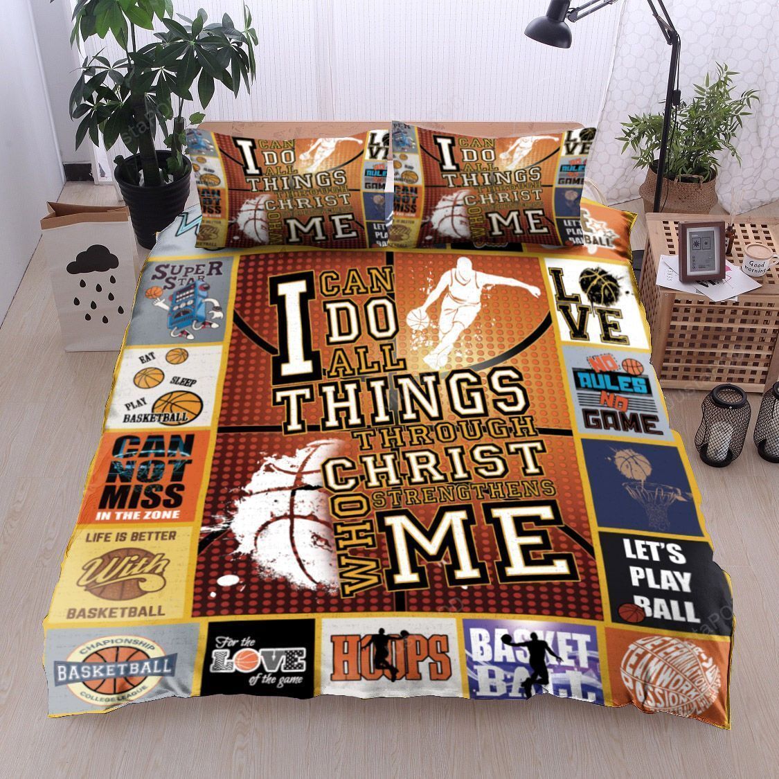 Basketball I can do all things through Chritst Who strengthen me bedding set