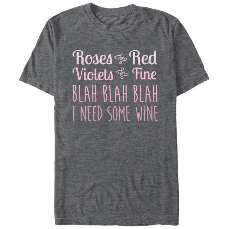 Lost Gods Men’s Valentine Roses Are Blah Wine  T Shirt Charcoal Heather