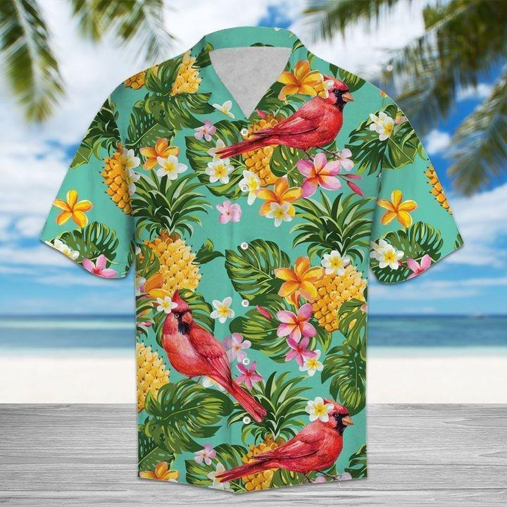 Tropical Pineapple Cardinal Polyester Hawaiian Shirt