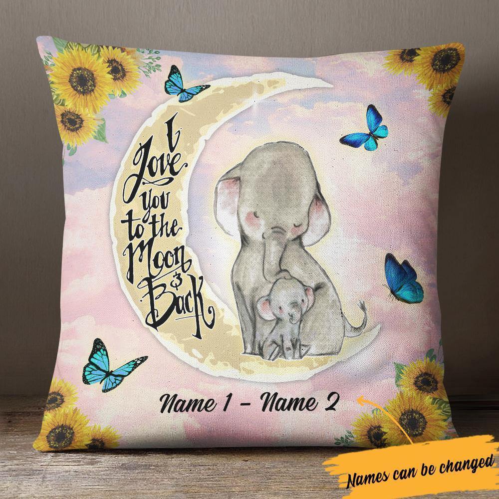 [Personalized Name] To The Moon And Back Elephant Mom Pillow Sofa, Throw Pillow Covers