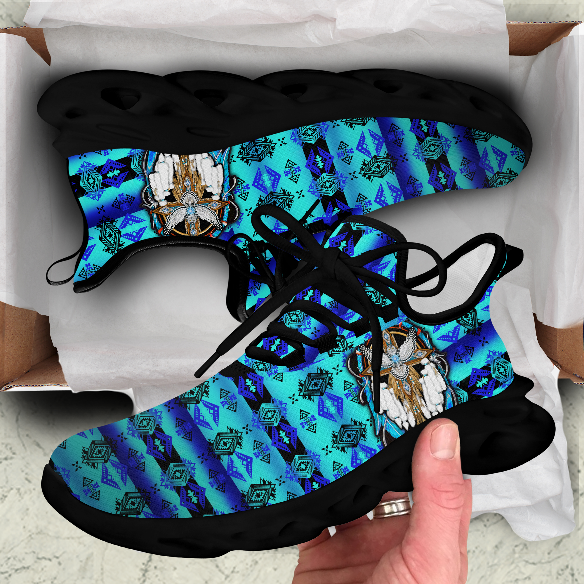 Personalized Photo Native American Blue Pattern Clunky Sneaker Shoes