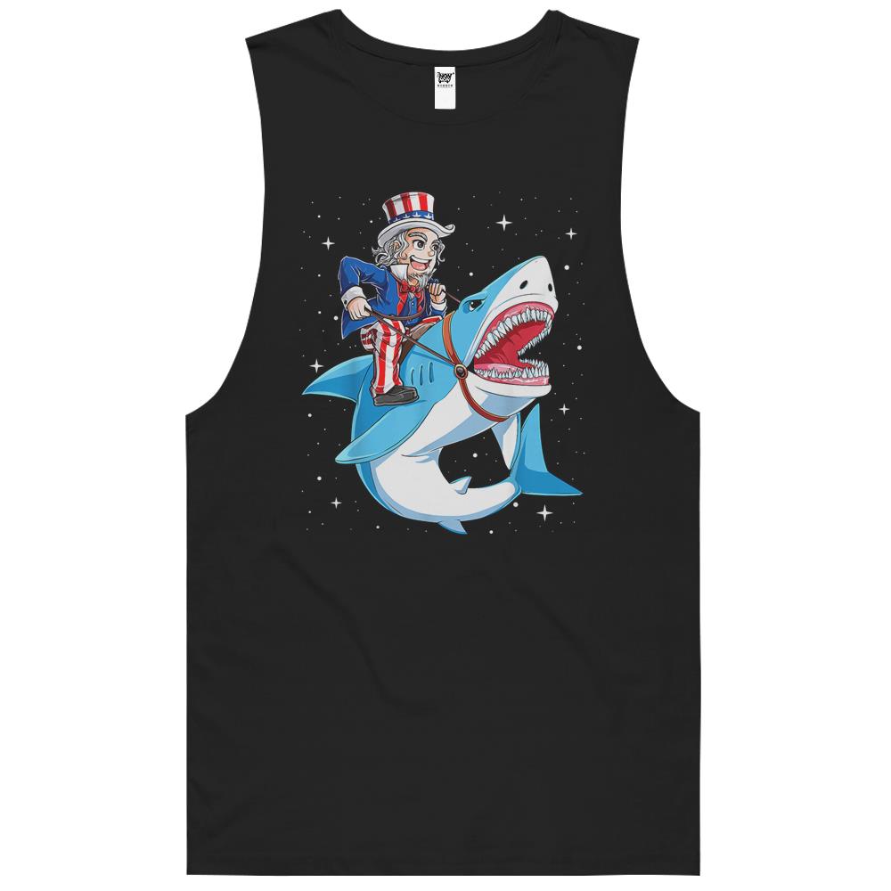 4Th July Shirts, Fourth Of July Tank Top, 4Th Of July Tank Top, Uncle Sam Riding Shark Tank Top 4Th Of July Tank Top