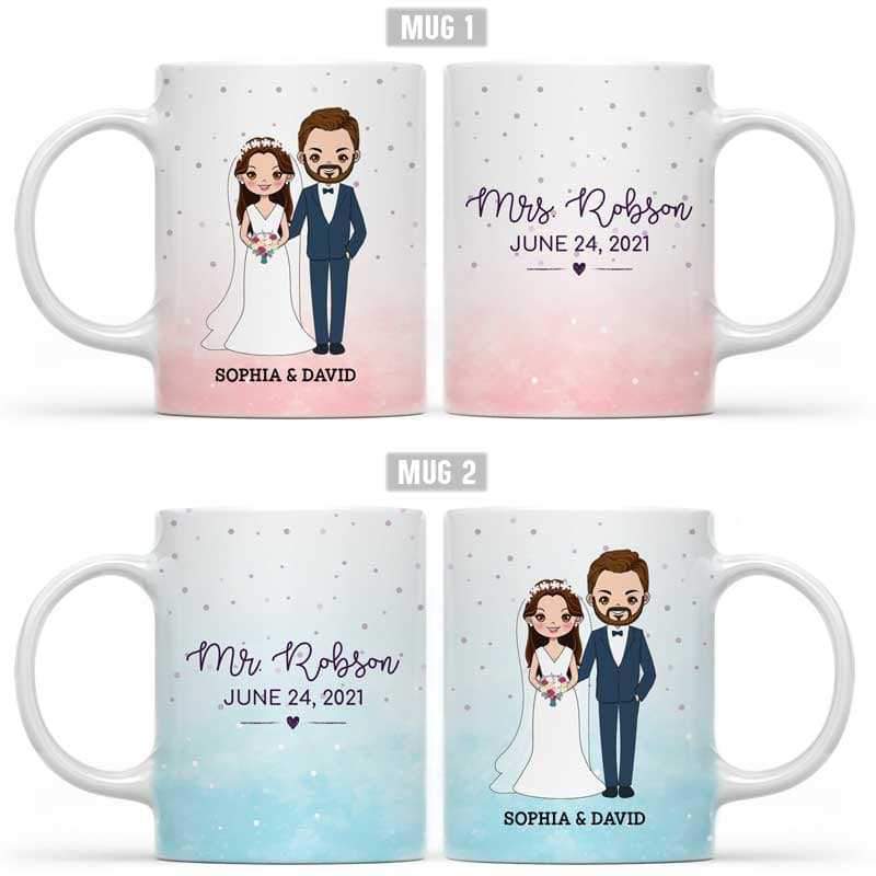 Mr & Mrs Wedding Gift Anniversary Gift Chibi Personalized Mug Set