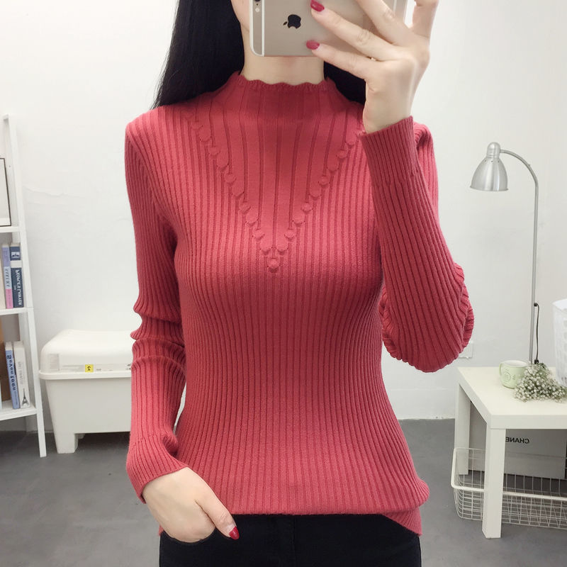 2022 New Sexy Half High Collar Sweater Women Pullover Casual Slim Bottoming Sweaters Female Elastic Long Sleeve Tops Femme E341 alx