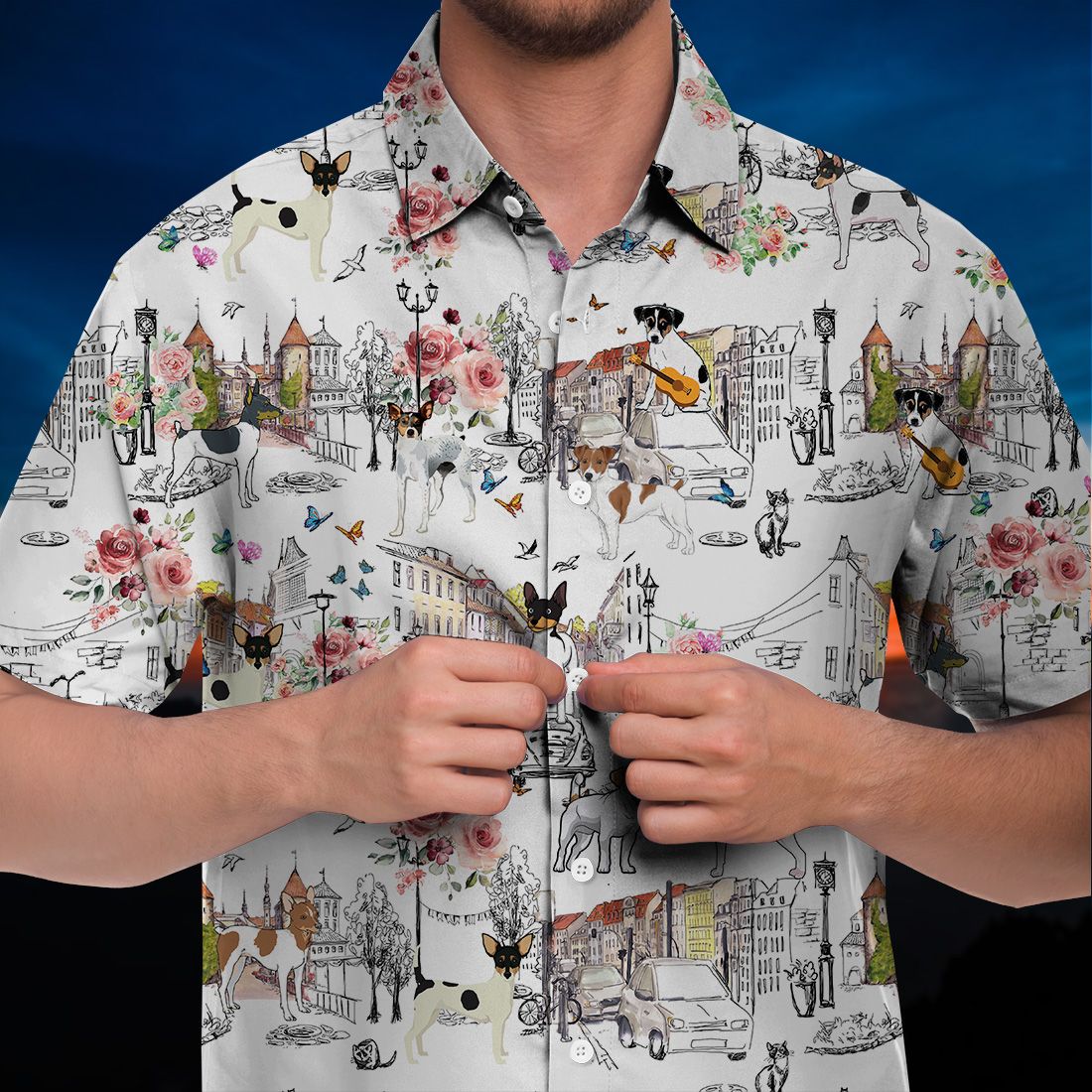 Toy Fox Terrier Hawaiian Shirt Flower City Art