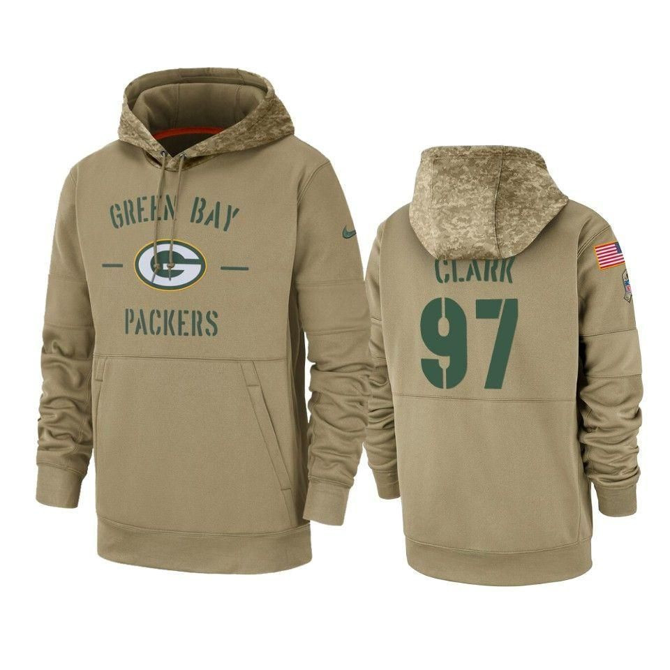 Green Bay Packers Kenny Clark 2019 Salute To Service Tan Sideline Therma Hoodie