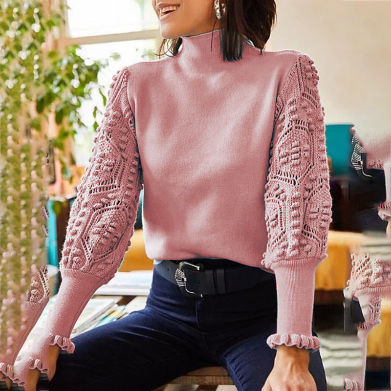 2022 Elegant Autumn Winter Women Knitted Turtleneck Sweater Casual Soft High Collar Jumper Slim Solid Hollow Out Long Sleeves alx