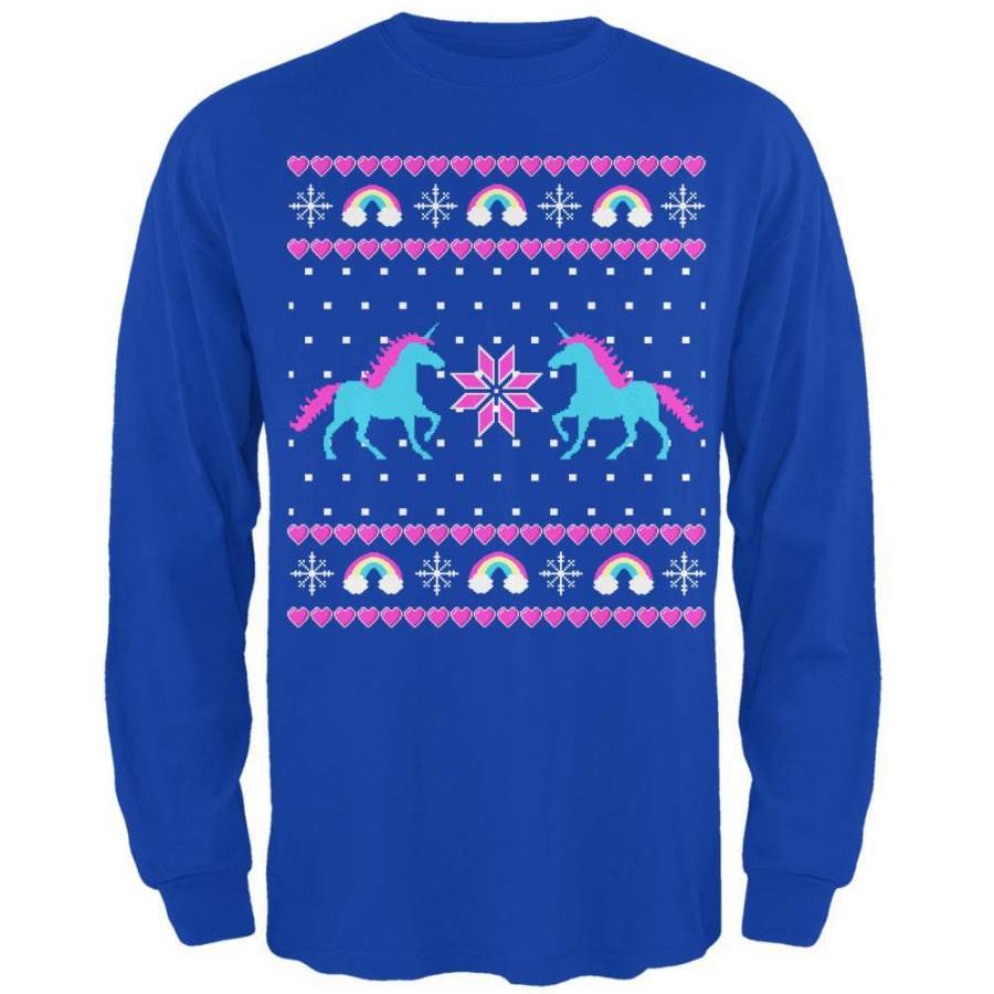 Unicorn Rainbow Ugly Christmas Sweater Mens Long Sleeve T Shirt