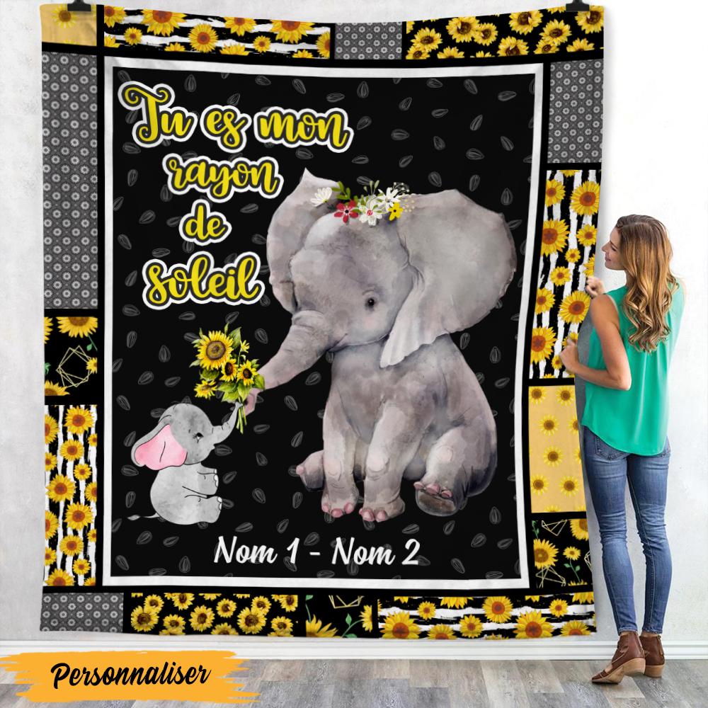 [Personalized Name] Elephant Mom Grandma French Maman Mamie Fleece Blanket, Sherpa Blanket, Gift For Parent, Family Member, Friends Gift, Christmas Gift, Home Decor, Home Living