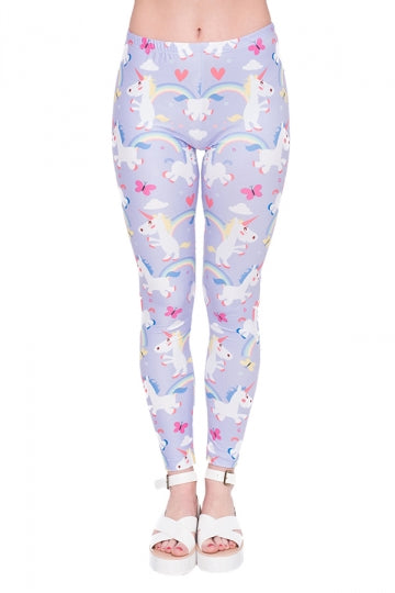 Women Skinny Fitness Halloween Unicorn Printed Leggings Purple