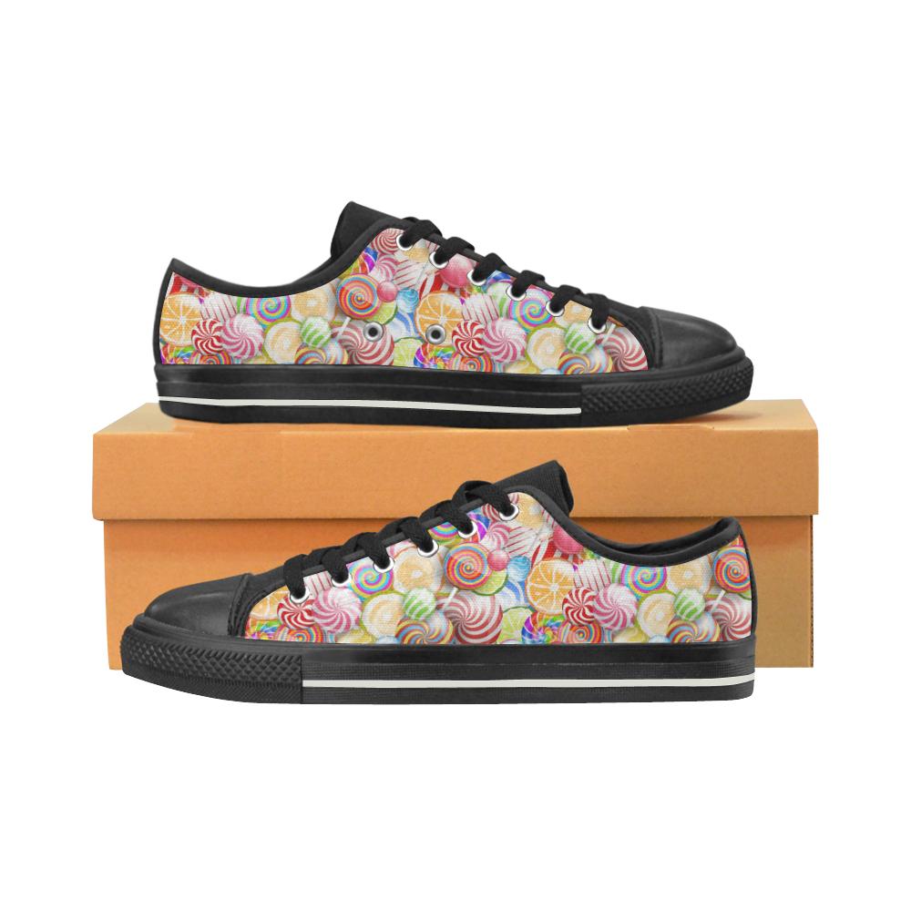 Candy Lollipop Pattern Men’s Low Top Shoes Black