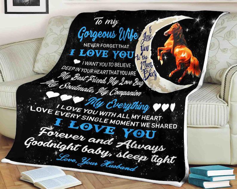 To My Gorgeous Wife,Horse Blanket,Never Forget That I Love You My Best Friend My Love,Gift For Wife Family Home Decor Bedding Couch Sofa Soft And Comfy Cozy