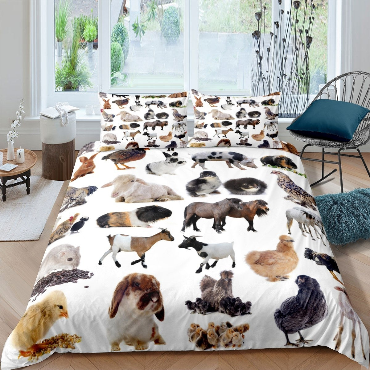 Animal Theme Bedding Set Kids Boys Girls Rabbit Horse Sheep Duvet Cover Cute Animal Print Comforter Cover Luxury Microfiber Bedspread Cover,Room Decor 2/3Pcs Bedding