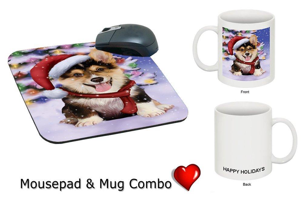 Winterland Wonderland Corgis Puppy Dog In Christmas Holiday Scenic Background Mug & Mousepad Combo Gift Set