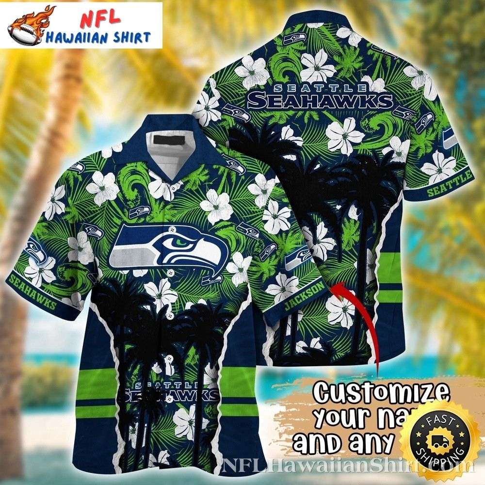 Tropical Night Seattle Seahawks Aloha Shirt  Monochrome Palm Vibe